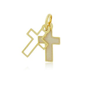 PINGENTE CRUCIFIXO DUPLO COLORIDO EM RESINA PÉROLA