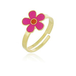 ANEL INFANTIL COM REGULAGEM FLORZINHA NEON COLORIDA EM RESINA