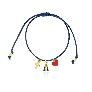 PULSEIRA INFANTIL CORDÃO MARINHO PINGENTES NOSSA SENHORA APARECIDA