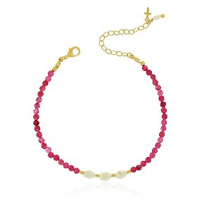 PULSEIRA ADULTO JADE COR RUBI E PÉROLAS DE ÁGUA DOCE