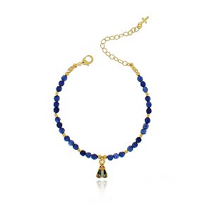 PULSEIRA INFANTIL JADE COR SAFIRA COM PINGENTE NOSSA SENHORA APARECIDA