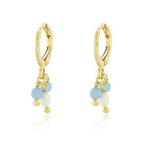 BRINCO DE ARGOLA COM PINGENTES JADE COR AZUL E PÉROLA DE ÁGUA DOCE