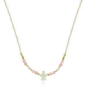 GARGANTILHA ANJO DA GUARDA MADREPÉROLA ROSA E NATURAL