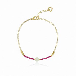 PULSEIRA INFANTIL ZIRCÔNIAS PINK E FLOR MADREPÉROLA