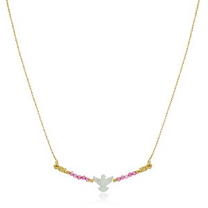 GARGANTILHA ZIRCÔNIAS PINK E ESPÍRITO SANTO EM MADREPÉROLA