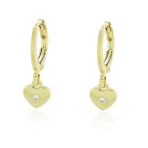 BRINCO DE ARGOLA COM PINGENTE CORAÇÃO COM ZIRCÔNIA CRISTAL