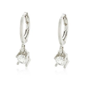 BRINCO DE ARGOLA COM PINGENTE ZIRCÔNIA CRISTAL BANHADO EM RÓDIO BRANCO