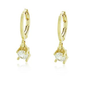 BRINCO DE ARGOLA COM PINGENTE ZIRCÔNIA CRISTAL BANHADO A OURO 18K
