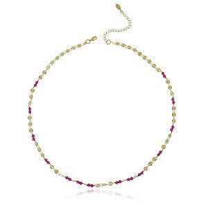 CHOKER ZIRCÔNIAS PINK E CHAPINHAS