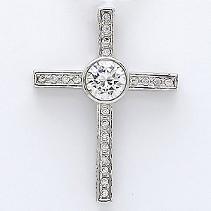 PINGENTE CRUCIFIXO COM ZIRCÔNIAS CRISTAIS BANHADO EM RÓDIO BRANCO