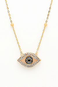 GARGANTILHA TRABALHADA EM BOLINHAS E PINGENTE OLHO GREGO