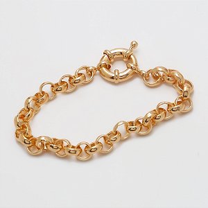 PULSEIRA ELO PORTUGUÊS GROSSA COM FECHO BOIA BANHADA A OURO 18K