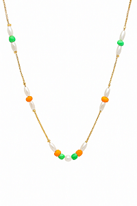 GARGANTILHA VENEZIANA COM DETALHES NEON LARANJA E VERDE E PÉROLAS