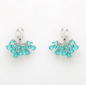 BRINCO EARJACKET ZIRCÔNIAS CRISTAIS E COR TURMALINA