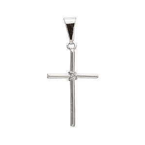 PINGENTE CRUCIFIXO COM AMARRAÇÃO CENTRAL  BANHADO EM RÓDIO BRANCO