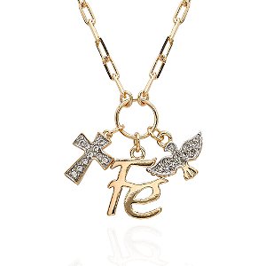 GARGANTILHA COM PINGENTE CHARMS RELIGIOSOS TRABALHADOS EM ZIRCÔNIAS