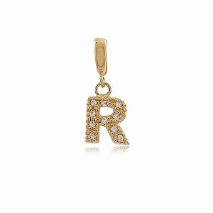 PINGENTE CHARM LETRA R MICROZIRCÔNIAS CRISTAIS