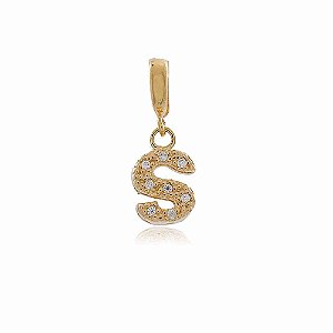 PINGENTE CHARM LETRA S MICROZIRCÔNIAS CRISTAIS