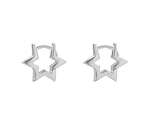BRINCO ARGOLA ESTRELA PEQUENA BANHADO EM RÓDIO BRANCO