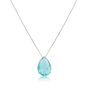 GARGANTILHA VENEZIANA COM PINGENTE GOTA CRISTAL FUSION COR TURMALINA BANHADO EM RÓDIO BRANCO