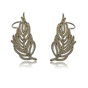 BRINCO EARCUFF FOLHAS MICROZIRCÔNIAS CHAMPAGNE BANHADO EM RÓDIO NEGRO