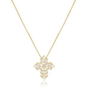 GARGANTILHA COM PINGENTE CRUCIFIXO ZIRCÔNIAS CRISTAIS BANHADO A OURO 18K
