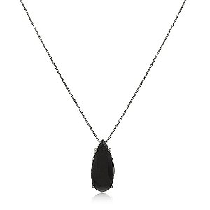 GARGANTILHA VENEZIANA COM PINGENTE GOTA CRISTAL COR ÔNIX BANHADO EM RÓDIO NEGRO