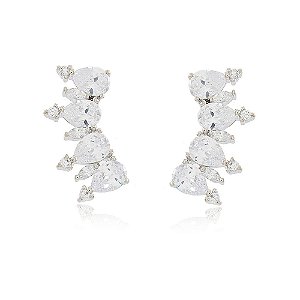 BRINCO EARCUFF ZIRCÔNIAS CRISTAIS BANHADO EM RÓDIO BRANCO