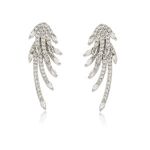 BRINCO EARJACKET ZIRCÔNIAS CRISTAIS BANHADO EM RÓDIO BRANCO
