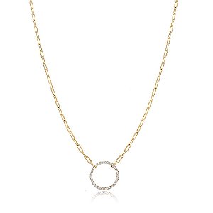 GARGANTILHA 60 CM ELOS COM CÍRCULO CENTRAL TRABALHADO EM MICROZIRCÔNIAS CRISTAIS PARA CHARMS