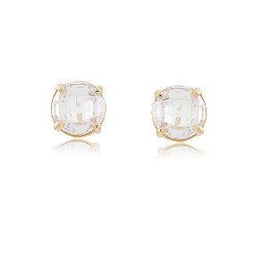 BRINCO PONTO DE LUZ CRISTAL REDONDO BANHADO A OURO 18K