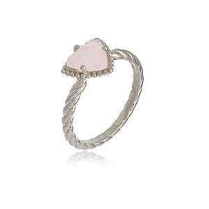 ANEL COMPOSIÇÃO CRISTAL TRIANGULAR ROSA BANHADO EM RÓDIO BRANCO