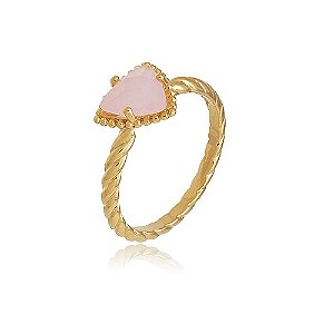 ANEL COMPOSIÇÃO CRISTAL TRIANGULAR ROSA BANHADO A OURO 18K