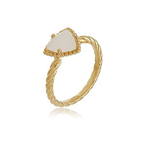 ANEL COMPOSIÇÃO CRISTAL TRIANGULAR VELA BANHADO A OURO 18K