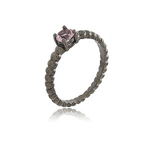 ANEL COMPOSIÇÃO RELEVO BOLINHAS E ZIRCÔNIA CRISTAL COR ROSA BANHADO EM RÓDIO NEGRO