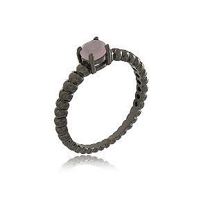 ANEL COMPOSIÇÃO RELEVO BOLINHAS E CRISTAL COR ROSA LEITOSO BANHADO EM RÓDIO NEGRO