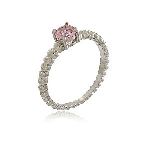 ANEL COMPOSIÇÃO RELEVO BOLINHAS E CRISTAL COR ROSA TRANSLÚCIDA BANHADO EM RÓDIO BRANCO