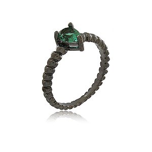 ANEL COMPOSIÇÃO RELEVO BOLINHAS E GOTA CRISTAL COR ESMERALDA BANHADO EM RÓDIO NEGRO