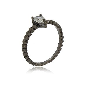 ANEL COMPOSIÇÃO RELEVO BOLINHAS E GOTA ZIRCÔNIA CRISTAL BANHADO EM RÓDIO NEGRO