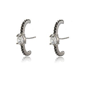 BRINCO EARHOOK ZIRCÔNIAS CRISTAIS E COR ÔNIZ BANHADO EM RÓDIO NEGRO