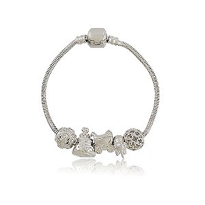 PULSEIRA 18 CM BANHADA EM RÓDIO BRANCO COM BERLOQUES