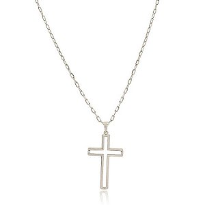 CORRENTE MASCULINA LOCKS COM 70 CM DE COMPRIMENTO E PINGENTE CRUCIFIXO BANHADA EM RÓDIO BRANCO