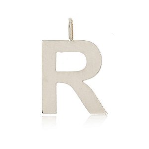PINGENTE LETRA R COM 2,0 CM ALTURA BANHADO EM RÓDIO BRANCO