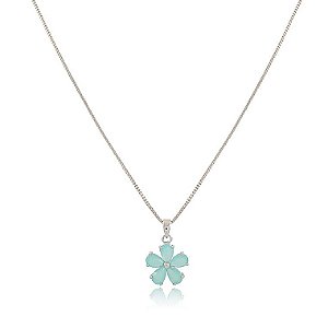 GARGANTILHA VENEZIANA 50 CM COM PINGENTE FLOR TRABALHADA EM CRISTAIS COR TURMALINA BANHADA EM RÓDIO BRANCO