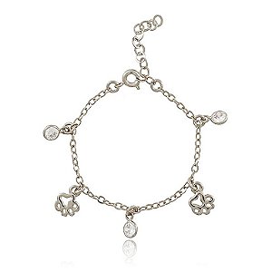PULSEIRA INFANTIL COM ZIRCÔNIAS CRISTAIS E PINGENTES PATINHAS BANHADA EM RÓDIO BRANCO