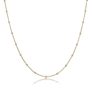 GARGANTILHA VENEZIANA 80CM COM BOLINHAS BANHADA A OURO 18K