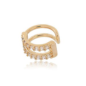PIERCING FAKE DUPLO TRABALHADO EM ZIRCÔNIAS CRISTAIS BANHADO A OURO 18K