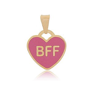 PINGENTE CORAÇÃO BFF 1,7 CM BANHADO A OURO 18K E COLORIDO EM RESINA ROSA