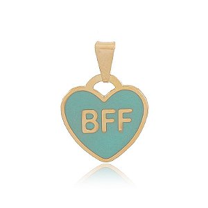 PINGENTE CORAÇÃO BFF 2,1 CM BANHADO A OURO 18K E COLORIDO EM RESINA TURQUESA
