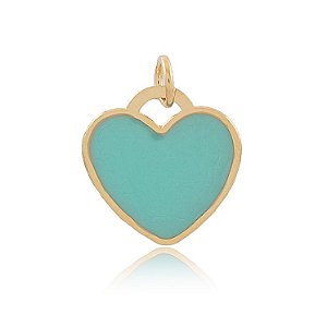 PINGENTE CORAÇÃO 1,6 CM BANHADO A OURO 18K E COLORIDO EM RESINA TURQUESA